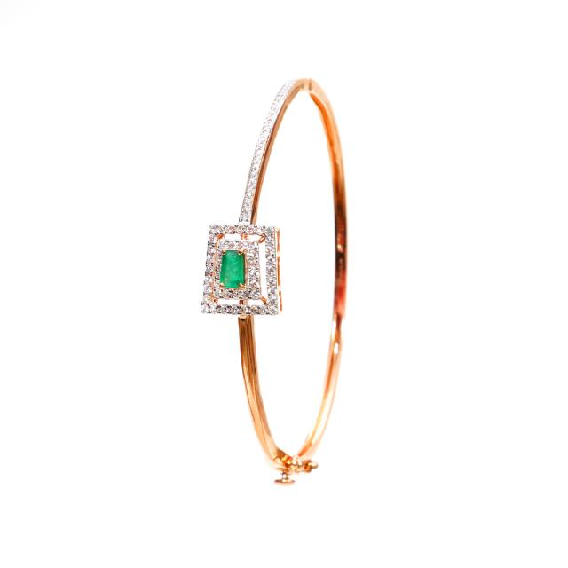 18K Rose Gold Bracelet made studded with Natural FG-VVS Diamonds and Natural Emeralds